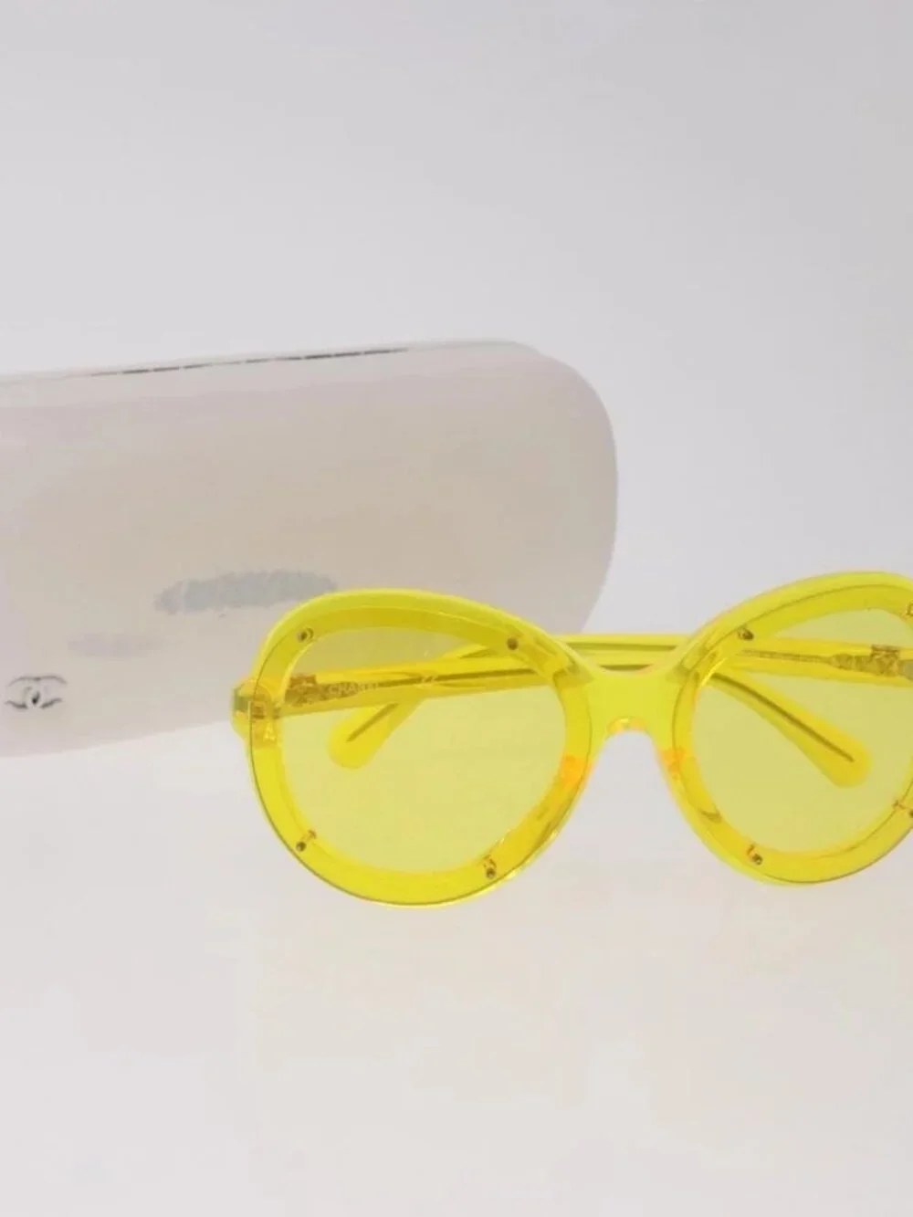 CHANEL Sunglasses Plastic Yellow CC Auth 184281M